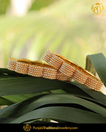 Gold Finished Pearl bangles Openable Bangles (Pair) | Punjabi Traditional Jewellery Exclusive